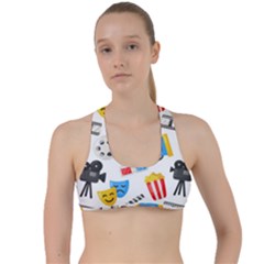 Cinema Icons Pattern Seamless Signs Symbols Collection Icon Criss Cross Racerback Sports Bra by Simbadda