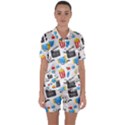 Cinema Icons Pattern Seamless Signs Symbols Collection Icon Satin Short Sleeve Pajamas Set View1