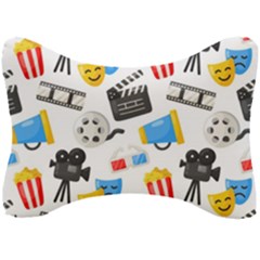 Cinema Icons Pattern Seamless Signs Symbols Collection Icon Seat Head Rest Cushion by Simbadda