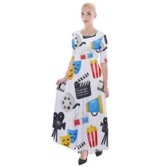 Cinema Icons Pattern Seamless Signs Symbols Collection Icon Half Sleeves Maxi Dress by Simbadda