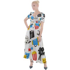 Cinema Icons Pattern Seamless Signs Symbols Collection Icon Button Up Short Sleeve Maxi Dress by Simbadda