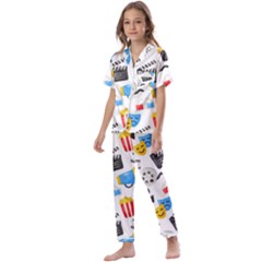 Cinema Icons Pattern Seamless Signs Symbols Collection Icon Kids  Satin Short Sleeve Pajamas Set by Simbadda