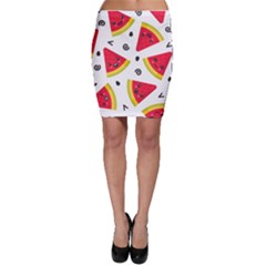 Cute Smiling Watermelon Seamless Pattern White Background Bodycon Skirt by Simbadda