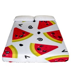 Cute Smiling Watermelon Seamless Pattern White Background Fitted Sheet (california King Size) by Simbadda