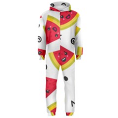 Cute Smiling Watermelon Seamless Pattern White Background Hooded Jumpsuit (men) by Simbadda