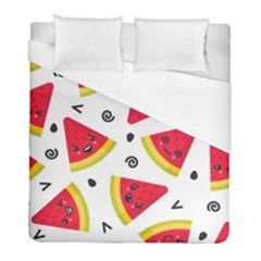 Cute Smiling Watermelon Seamless Pattern White Background Duvet Cover (full/ Double Size) by Simbadda