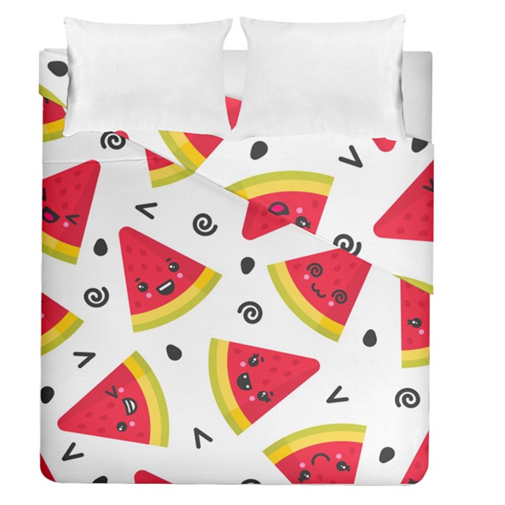 Cute Smiling Watermelon Seamless Pattern White Background Duvet Cover Double Side (Queen Size)