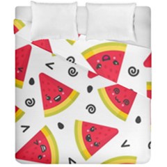 Cute Smiling Watermelon Seamless Pattern White Background Duvet Cover Double Side (california King Size) by Simbadda