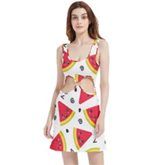 Cute Smiling Watermelon Seamless Pattern White Background Velour Cutout Dress