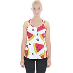 Cute Smiling Watermelon Seamless Pattern White Background Piece Up Tank Top by Simbadda