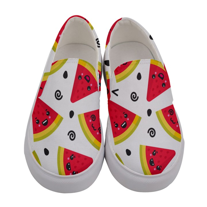 Cute Smiling Watermelon Seamless Pattern White Background Women s Canvas Slip Ons