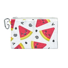 Cute Smiling Watermelon Seamless Pattern White Background Canvas Cosmetic Bag (medium) by Simbadda