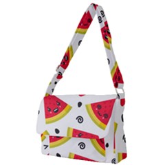 Cute Smiling Watermelon Seamless Pattern White Background Full Print Messenger Bag (s) by Simbadda