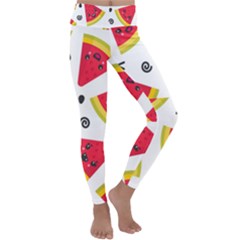 Cute Smiling Watermelon Seamless Pattern White Background Kids  Lightweight Velour Classic Yoga Leggings by Simbadda