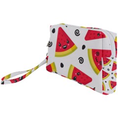 Cute Smiling Watermelon Seamless Pattern White Background Wristlet Pouch Bag (small) by Simbadda