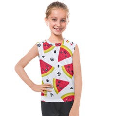 Cute Smiling Watermelon Seamless Pattern White Background Kids  Mesh Tank Top by Simbadda