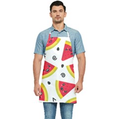 Cute Smiling Watermelon Seamless Pattern White Background Kitchen Apron by Simbadda