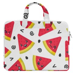 Cute Smiling Watermelon Seamless Pattern White Background Macbook Pro 16  Double Pocket Laptop Bag  by Simbadda