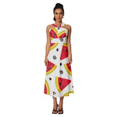 Cute Smiling Watermelon Seamless Pattern White Background Sleeveless Cross Front Cocktail Midi Chiffon Dress by Simbadda