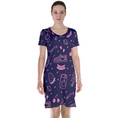 Various Cute Girly Stuff Seamless Pattern Short Sleeve Nightdress by Simbadda