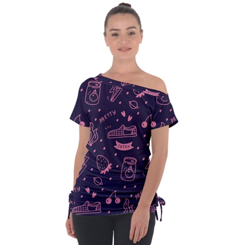 Various Cute Girly Stuff Seamless Pattern Off Shoulder Tie-up Tee by Simbadda