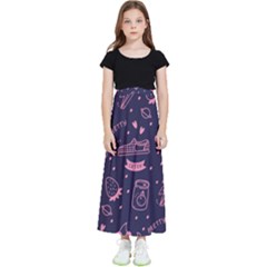 Various Cute Girly Stuff Seamless Pattern Kids  Flared Maxi Skirt by Simbadda