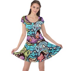 Zombie Heads Pattern Cap Sleeve Dress by Simbadda