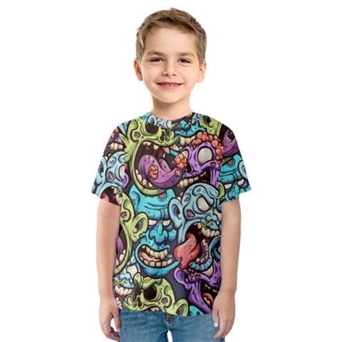 Zombie Heads Pattern Kids  Sport Mesh Tee by Simbadda