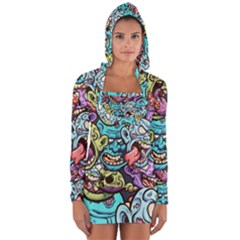 Zombie Heads Pattern Long Sleeve Hooded T-shirt by Simbadda