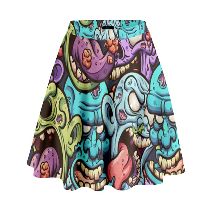 Zombie Heads Pattern High Waist Skirt