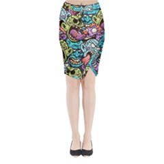 Zombie Heads Pattern Midi Wrap Pencil Skirt by Simbadda