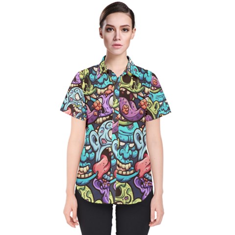 Zombie Heads Pattern Women s Short Sleeve Shirt by Simbadda