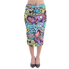 Zombie Heads Pattern Velvet Midi Pencil Skirt by Simbadda