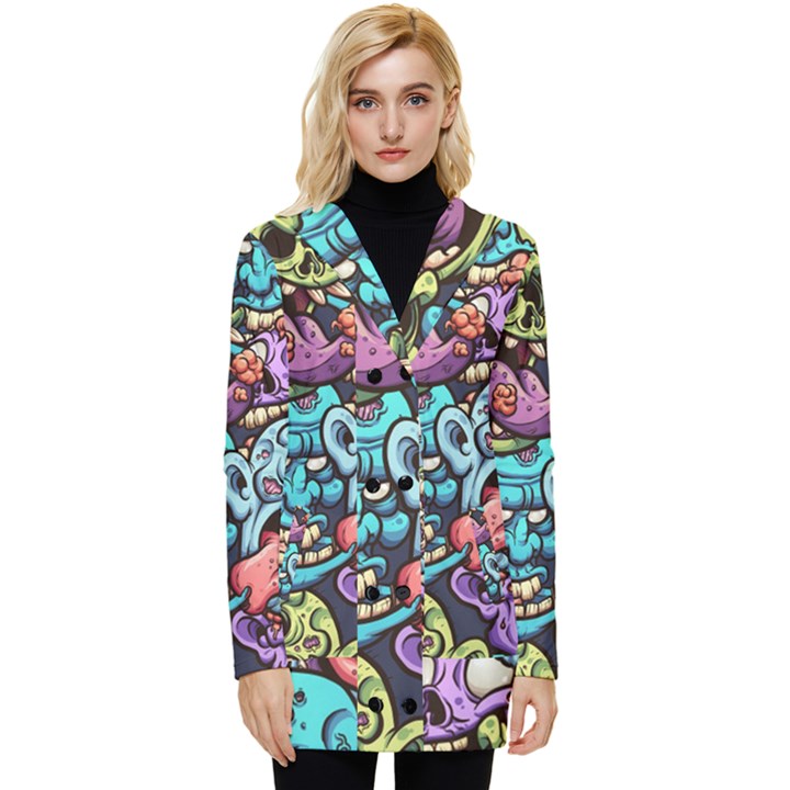 Zombie Heads Pattern Button Up Hooded Coat 