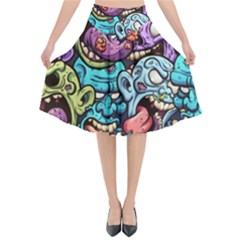 Zombie Heads Pattern Flared Midi Skirt by Simbadda