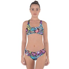 Zombie Heads Pattern Criss Cross Bikini Set