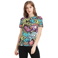 Zombie Heads Pattern Women s Short Sleeve Rash Guard by Simbadda