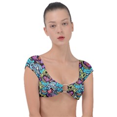 Zombie Heads Pattern Cap Sleeve Ring Bikini Top by Simbadda