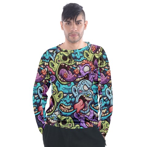 Zombie Heads Pattern Men s Long Sleeve Raglan Tee by Simbadda