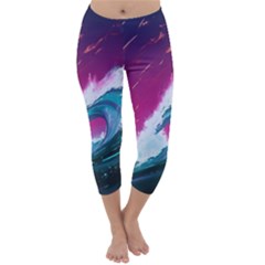 Tsunami Waves Ocean Sea Nautical Nature Water Unique Capri Winter Leggings  by Simbadda