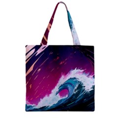 Tsunami Waves Ocean Sea Nautical Nature Water Unique Zipper Grocery Tote Bag by Simbadda