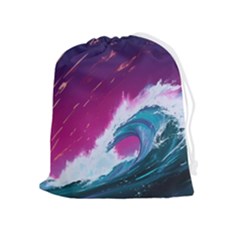 Tsunami Waves Ocean Sea Nautical Nature Water Unique Drawstring Pouch (xl) by Simbadda