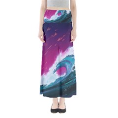 Tsunami Waves Ocean Sea Nautical Nature Water Unique Full Length Maxi Skirt by Simbadda