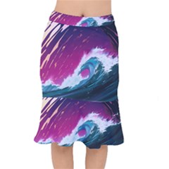 Tsunami Waves Ocean Sea Nautical Nature Water Unique Short Mermaid Skirt by Simbadda