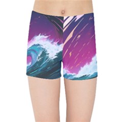 Tsunami Waves Ocean Sea Nautical Nature Water Unique Kids  Sports Shorts by Simbadda