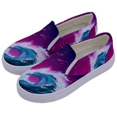 Tsunami Waves Ocean Sea Nautical Nature Water Unique Kids  Canvas Slip Ons by Simbadda