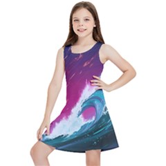 Tsunami Waves Ocean Sea Nautical Nature Water Unique Kids  Lightweight Sleeveless Dress by Simbadda