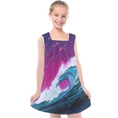 Tsunami Waves Ocean Sea Nautical Nature Water Unique Kids  Cross Back Dress by Simbadda