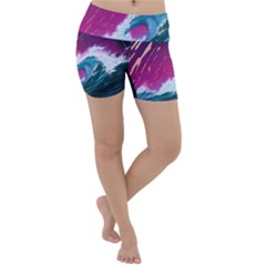 Tsunami Waves Ocean Sea Nautical Nature Water Unique Lightweight Velour Yoga Shorts by Simbadda