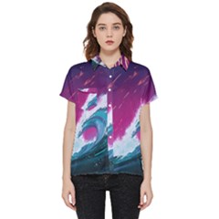 Tsunami Waves Ocean Sea Nautical Nature Water Unique Short Sleeve Pocket Shirt